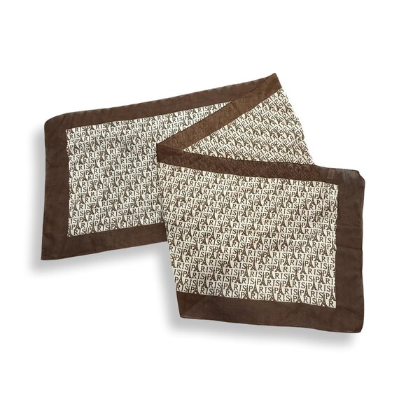 Patricia Paris Scarf Womens Brown Tan Eiffel Tower Paris Spell Out Print 70x17 - Picture 1 of 4